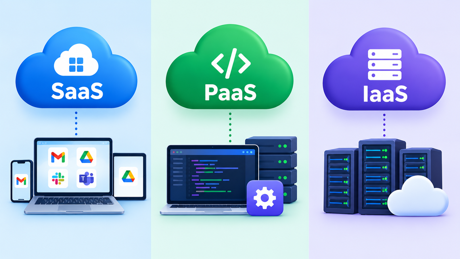 SaaS, PaaS, and IaaS cloud service models compared